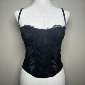 Mesh Corset Style With Boning Crop Going Out Top